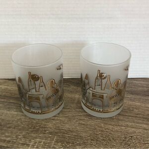 Vtg 90s Universal Studios Park Frosted Rocks Glasses